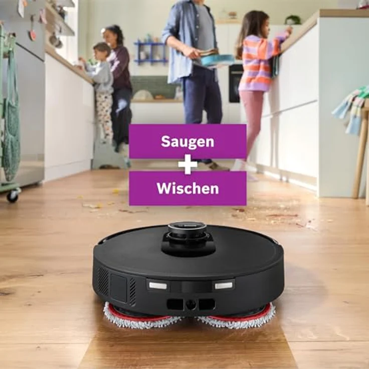 BOSCH Saugroboter Spotless Max BCRDW3B, 11.000 Pa Saugkraft, rotierende Wischpads, 70°C Selbstreinigung, Absaugstation, Carbon Bürste – Bild 2