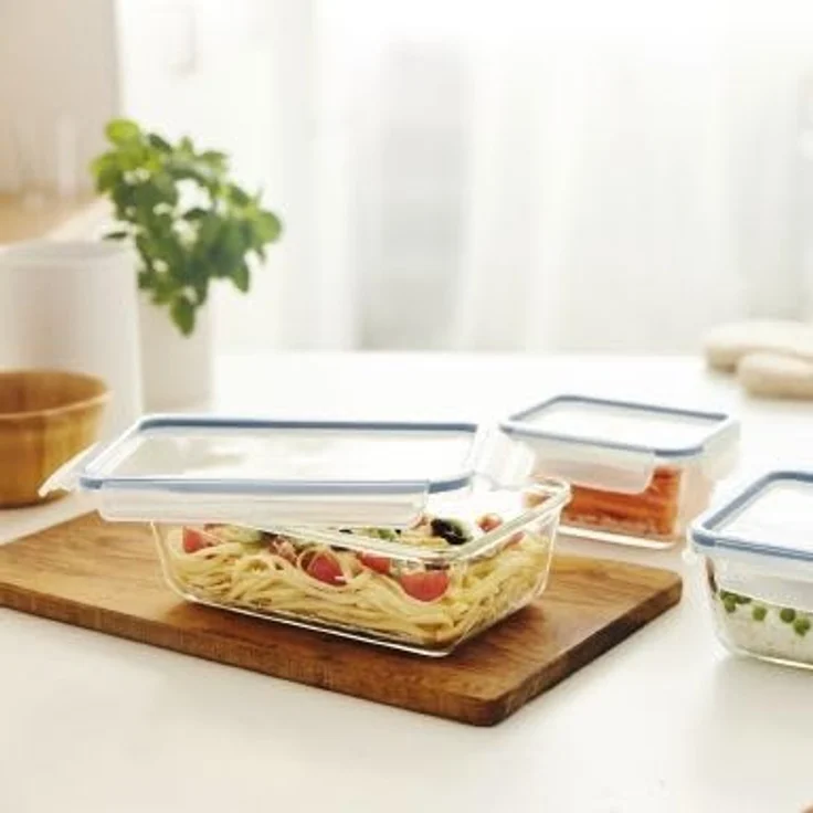 Rotho Kühlschrankdose Glas CLIC & LOCK 0,75 L, 3er Set, horizon blau, backofen- und mikrowellenfest – Bild 2