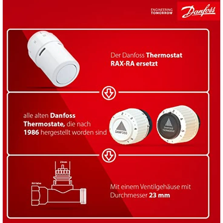 Danfoss Design Fühlerelement RAX, eingebauter Temperaturfühler für RA-Ventile, RAL 9016, 8°C-28°C Regelbereich, werkzeuglose Montage – Bild 3