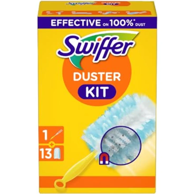 Swiffer Duster KIT, Staubmagnet Starter Set mit 1 Griff und 13 Nachfülltüchern, ideal für empfindliche Oberflächen – Bild 1