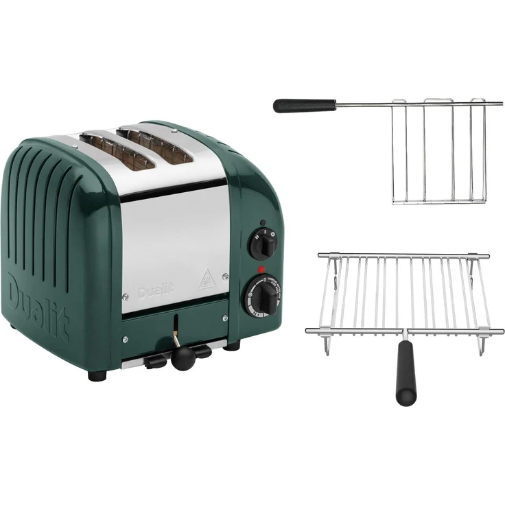 Dualit Classic Toaster Paket 2, 2er Toaster mit Brötchenaufsatz und Sandwichzange, Evergreen, ProHeat Heizelemente, stufenloser Timer