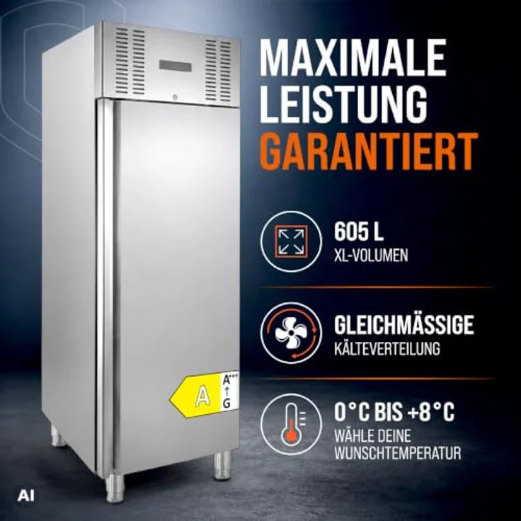 GastroHero Kühlschrank ECO 650 GN 2/1, 605 Liter Volumen, Edelstahl, abschließbar, 3 höhenverstellbare Böden, Touchscreen-Steuerung, Energieklasse A – Bild 2