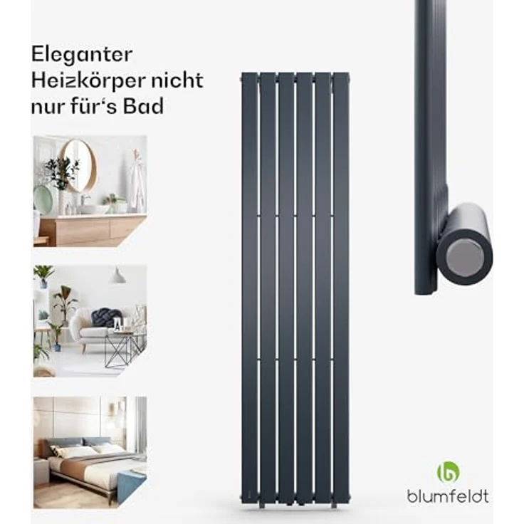 Blumfeldt Badheizkörper Flach, 1420 Watt Vertikaler Warmwasser Wandheizkörper mit Thermostat für Badezimmer & Wohnzimmer, leise – Bild 2