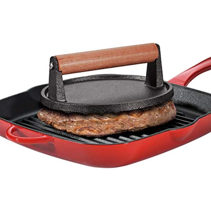 Küchenprofi BBQ Grillpresse | 18 x 7,5cm | 1kg | Gusseisen Presse | Griff aus Palisanderholz | Fleischbeschwerer z.B. für Steak, Bacon, Schnitzel | Bacon Presse – Bild 3