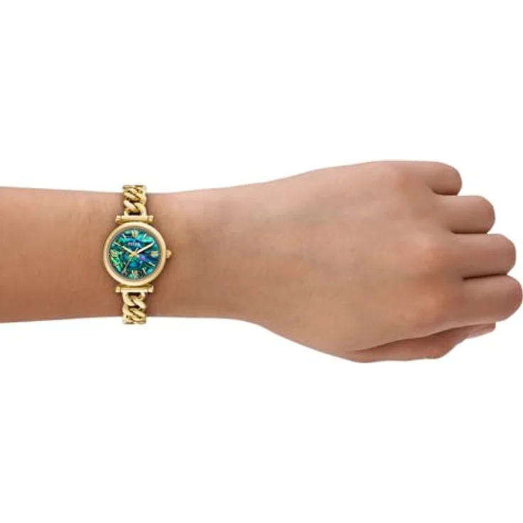 FOSSIL Damen Analog Quarz Uhr ES5416, 28 mm Gehäuse, goldfarbenes Edelstahlgehäuse, glänzendes Perlmuttzifferblatt, zweifarbiges Edelstahlband, wasserdicht bis 50 m – Bild 2