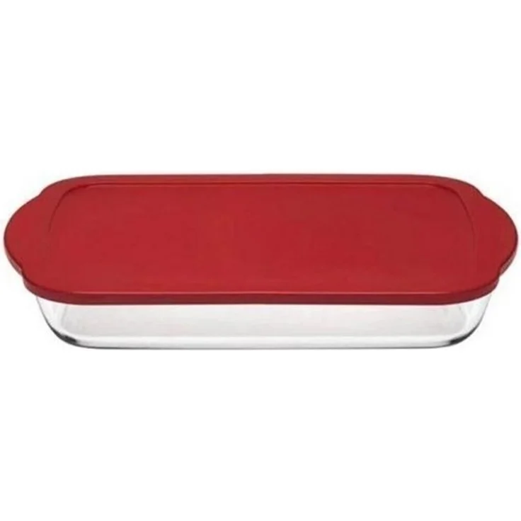 Pasabahce Auflaufform rechteckig mit Deckel, Backform, Servierform eckig, 33 x 19 cm, hitzebeständiges Glas, BPA-freier Deckel – Bild 1