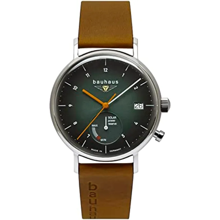 Bauhaus Herren Herrenuhr Solar 2112 mit Energieanzeige und Lederarmband