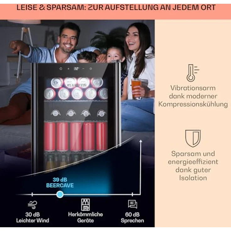 Klarstein Mini Kühlschrank mit Glastür & LED, 70L, Indoor/Outdoor, Leise, Edelstahl – Bild 3