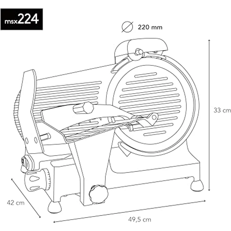 H.Koenig Elektrischer Aufschnittmaschine MSX224, italienische Klinge 20 cm, Schnittstärke 0-12 mm, integrierter Messerschärfer, 282 U/min, rot – Bild 5