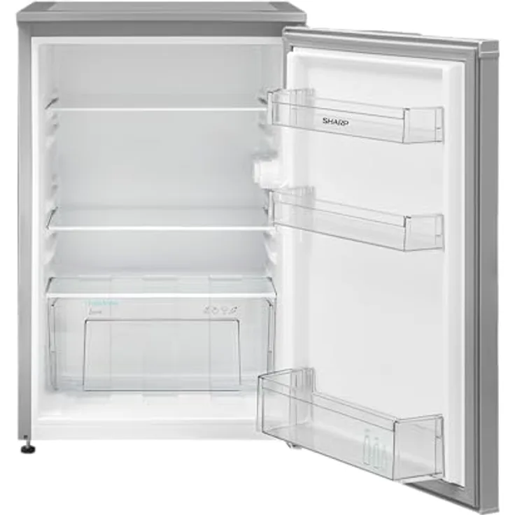 SHARP SJ-UD135T2S-EU Kühlschrank, 135L Nutzinhalt, stufenlose Temperaturregelung, LED Innenbeleuchtung, Silber, Energieeffizienzklasse D