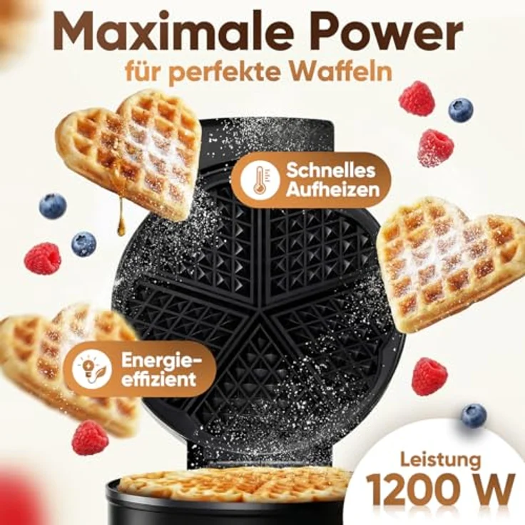ProfiCook Waffeleisen PC-WA 1314, Herzform mit Antihaftbeschichtung, 1200W, stufenlos einstellbare Bräunungsgrade, edelstahl, wärmeisolierter Griff – Bild 2