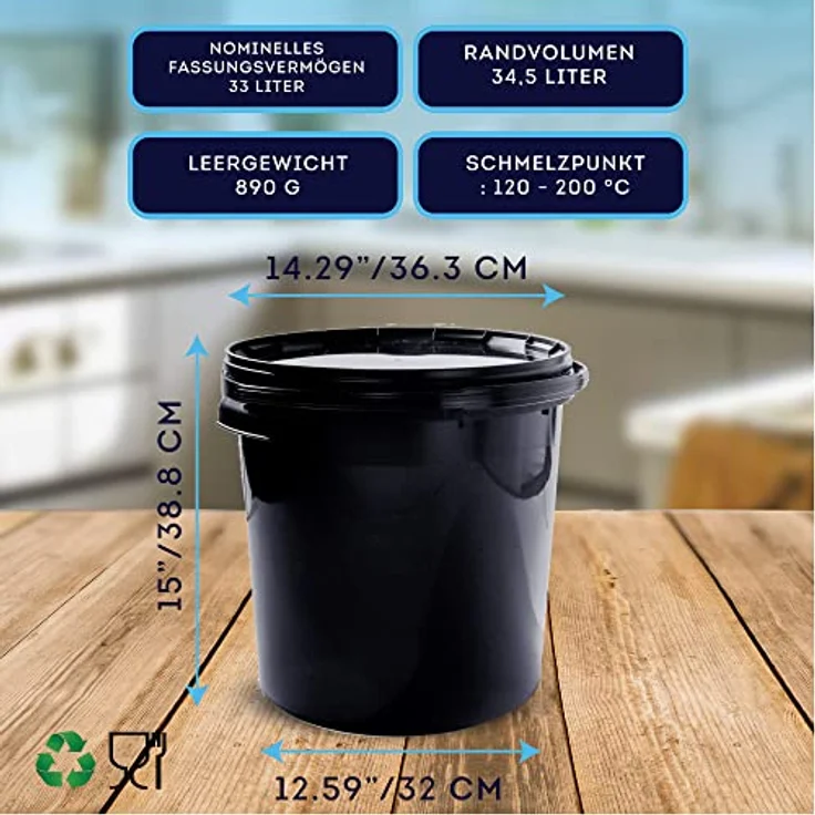 BenBow Eimer mit Deckel 30L 10er Set Schwarz BSR-, Luftdicht, Lebensmittelecht, BRC-, auslaufsicher – Bild 4