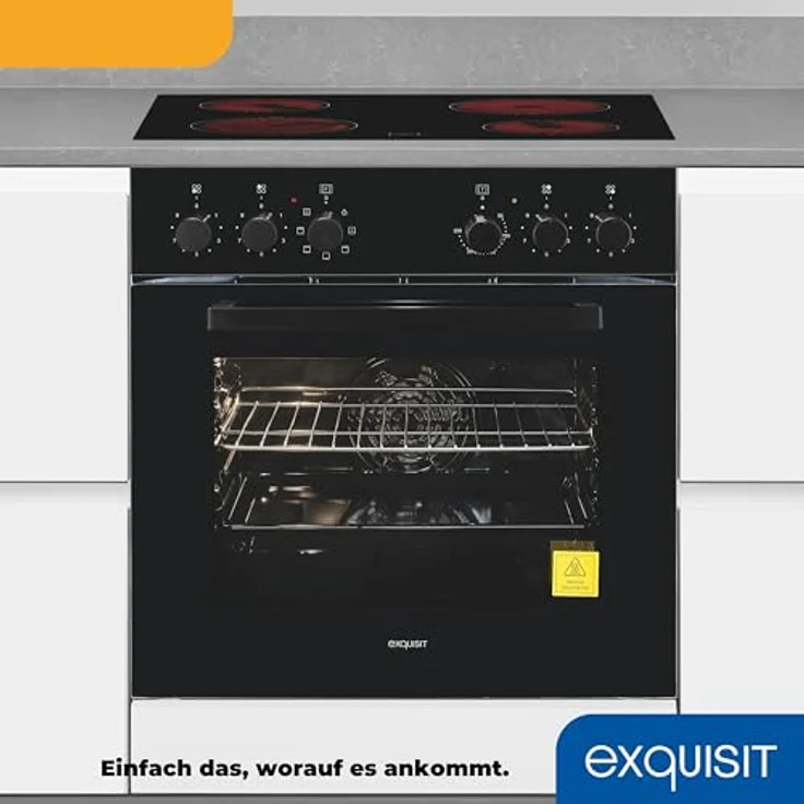 Exquisit Herd-Set EHE256-U-020-Set schwarz, 60 cm mit 59,0 l Garraum, A Energieeffizienz und Glaskeramik Kochfeld – Bild 5