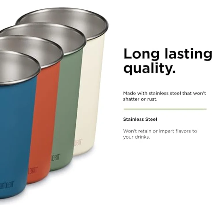 Klean Kanteen 4er Set Pint Cup aus Edelstahl, Einwandig, in verschiedenen Farben, 473ml, Partake – Bild 4