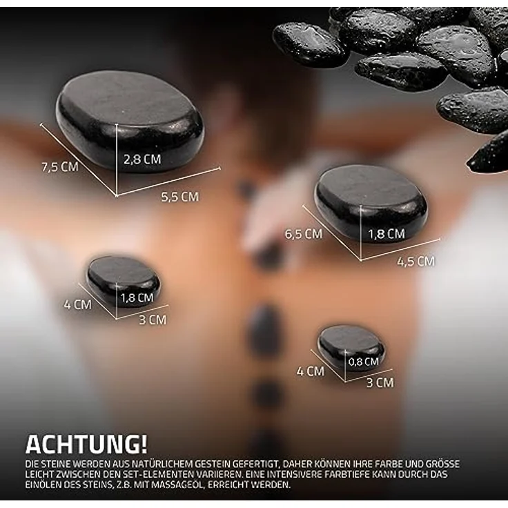 Habys Massageliege Hot Stone Massagestein-Set 36-teilig aus Basalt mit Box, für Ganzkörpermassage – Bild 3