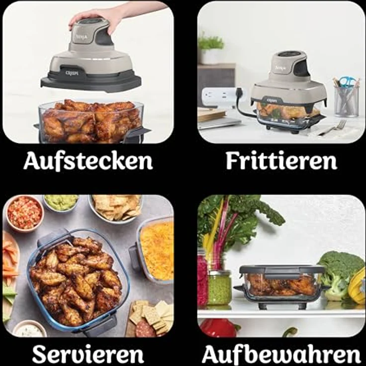 NINJA Fritteuse Crispi FN101EUST, Heißluftfritteuse mit 4 Kochfunktionen, 3,8 L Kapazität, Glasbehälter, hitzebeständig, BPA-frei – Bild 9