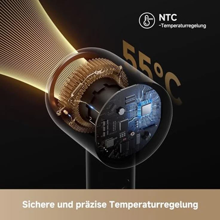 DREAME Hair Glory Mix, High-Speed-Haartrockner mit 3 magnetischen Düsen, NTC-Temperaturregelung, 300.000.000 negative Ionen/cm³, 110.000 U/min Motor, leichtes Design mit 336 g, Gold – Bild 5