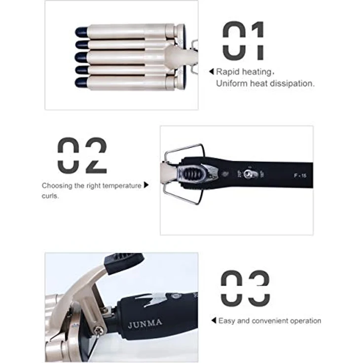 Lockenstab 5 Fässer Welleneisen für haare 25mm Lockenwickler mit Wellenstyler Turmalin Keramik Digitale Temperaturanzeige Keramikbeschichtung Lockenstäbe für Lange/kurze Haare – Bild 3
