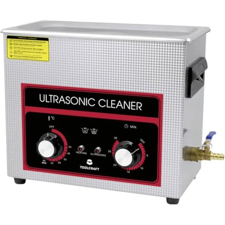 TOOLCRAFT Ultraschallreiniger 6,5 l, Rostfreier Stahl mit 180 Watt Leistung, analog einstellbare Temperatur und Timer – Bild 1