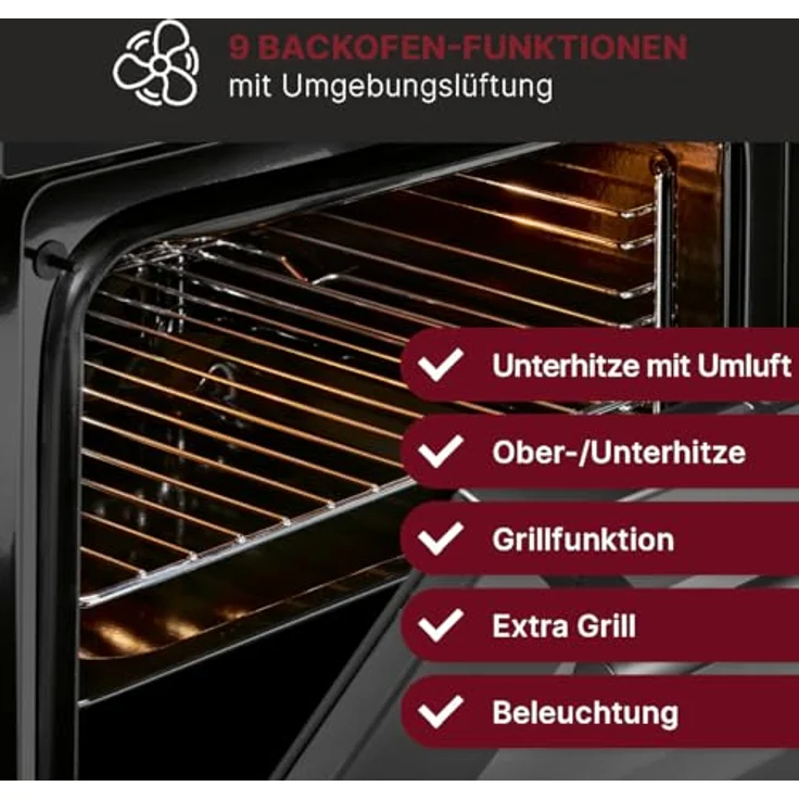 Bomann EBO 7911, Einbaubackofen mit 56L, Grill, Heißluft & 9 Funktionen, Touch Control, aushängbare Tür, schwarz – Bild 3