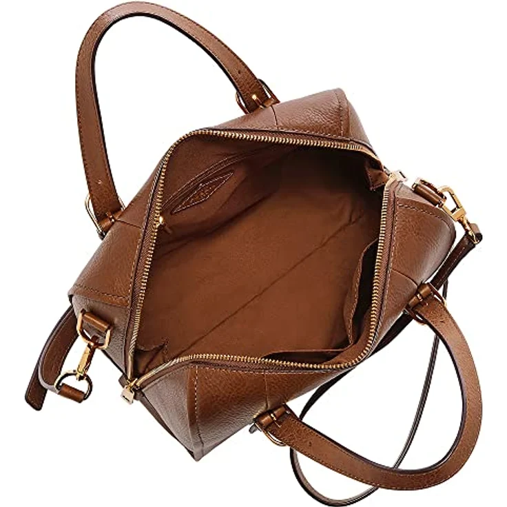 Fossil Carlie Umhängetasche, braune Rindsleder-Tasche mit abnehmbaren, verstellbaren Riemen und weit öffnendem Hauptfach – Bild 3