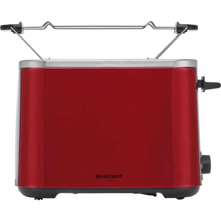 SilverCrest STE 850 E1, Doppelschlitz-Toaster aus Edelstahl in Rot mit 7 Bräunungsstufen und Auftau- sowie Aufwärmfunktion