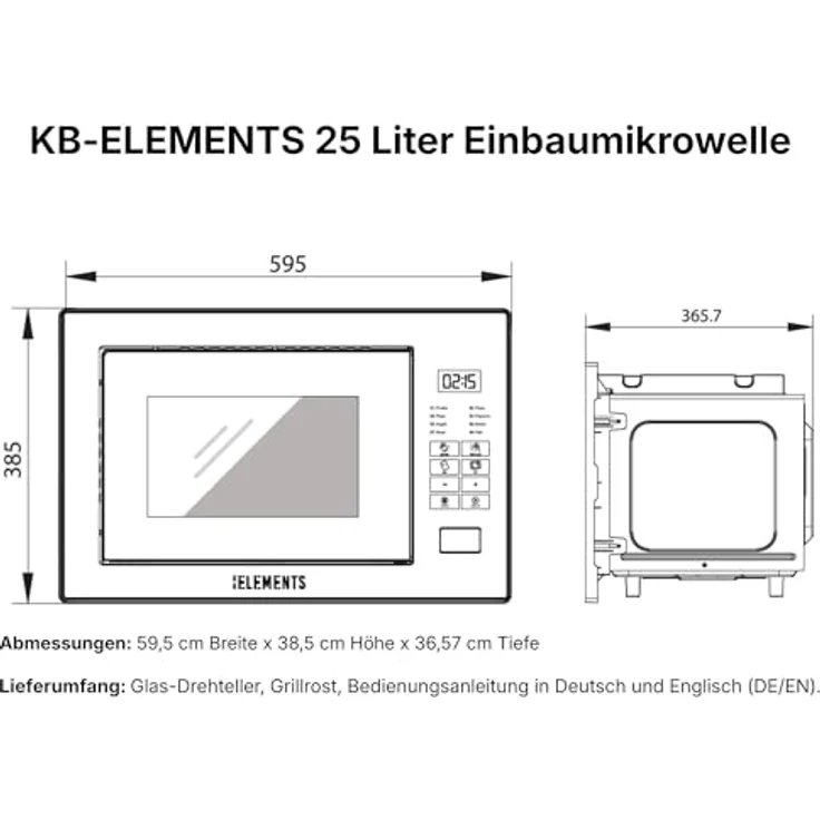 KB ELEMENTS 60 cm Einbaumikrowelle, 25 Liter Garraum, 1320 Watt Gesamtleistung, Full-Touch-Display, Edelstahl Innenraum, Glasrahmen – Bild 7