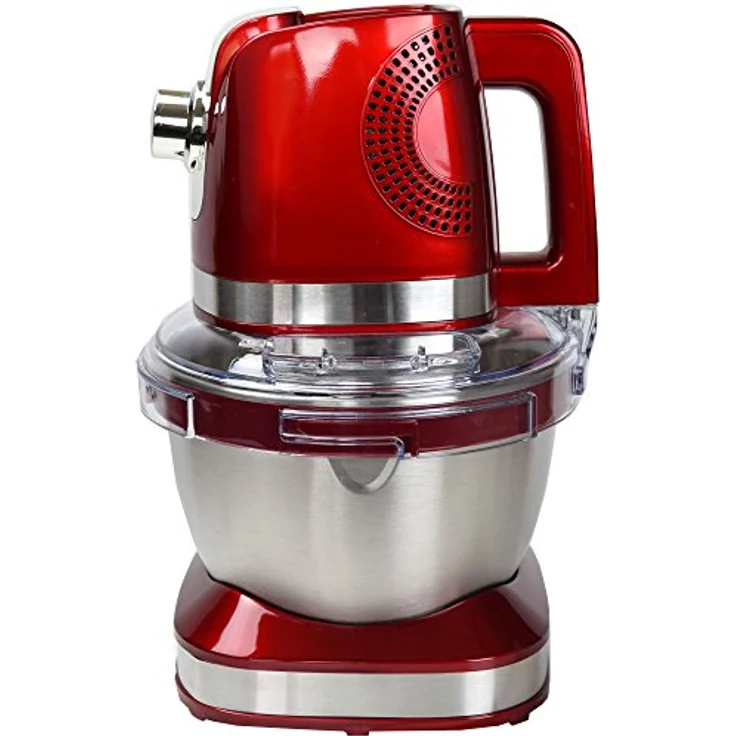 Syntrox Germany KM-600W Küchenmaschine Knetmaschine Mixer, Edelstahl-Behälter, 4 Liter, rot – Bild 4