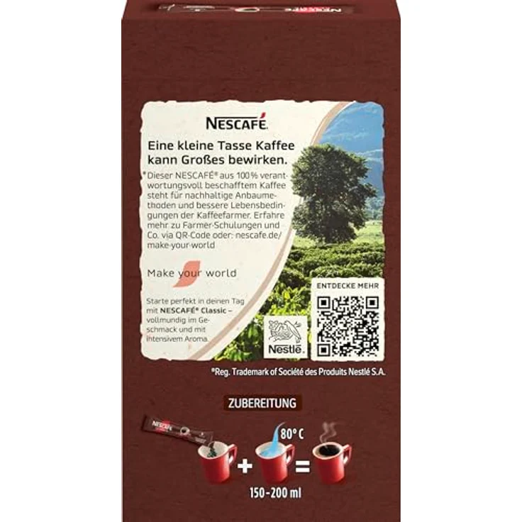 Nescafé Classic, erlesener Instant-Bohnenkaffee, lösliche Kaffee-Sticks, koffeinhaltig, vollmundig & aromatisch (10 x 2 g ) – Bild 2