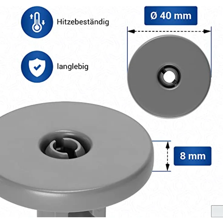 VIOKS 8x Geschirrspüler Korbrollen unten Ersatz für AEG 5028696500/4 - Rädchen Rollen für Spülmaschinenkorb/Spülmaschinen Rollen Unterkorb – Bild 3