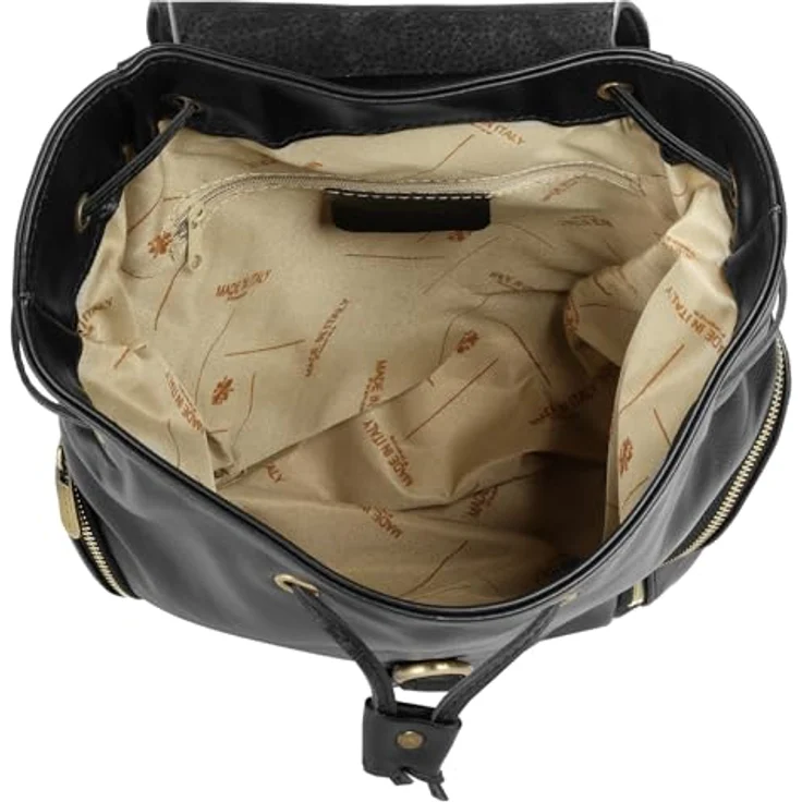 forty° Cityrucksack, echt Leder, Made in Italy, geräumig mit goldfarbenen Metallbeschlägen, schwarz – Bild 4