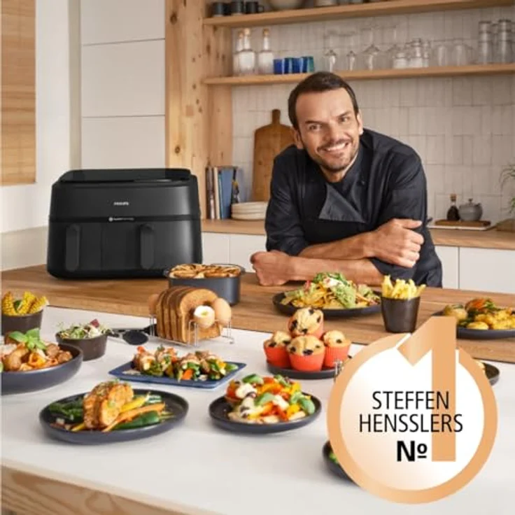 Versuni Philips Dual Basket Airfryer 3000-Serie mit Frühstücksset, 9L, 2 Schubladen, Synch-Funktion, Rapid Air Technologie, Vielseitige Große Heißluftfriteuse für die Familie – Bild 3