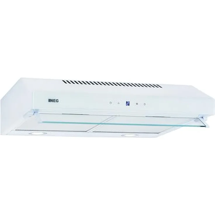 NEG Doppelmotor Design Unterbau-Dunstabzugshaube NEG15-TDLW+ (weiß), Glas-Front mit Sensor Touch, 384 m³/h Umwälzleistung, Nachlauffunktion, Abluft und Umluftbetrieb