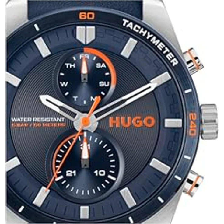 "HUGO Multifunktionsuhr #FAST 1530371, Herrenuhr mit blauem Zifferblatt und Lederarmband" – Bild 4