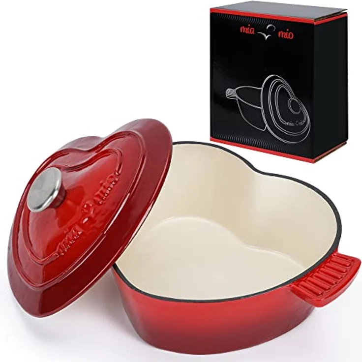 MIAMIO Emaille Gusseisen Topf in Herzform, 3 Liter, 24 cm, geeignet für alle Herdarten inkl. Induktion, ideales Geschenk zu Weihnachten – Bild 1
