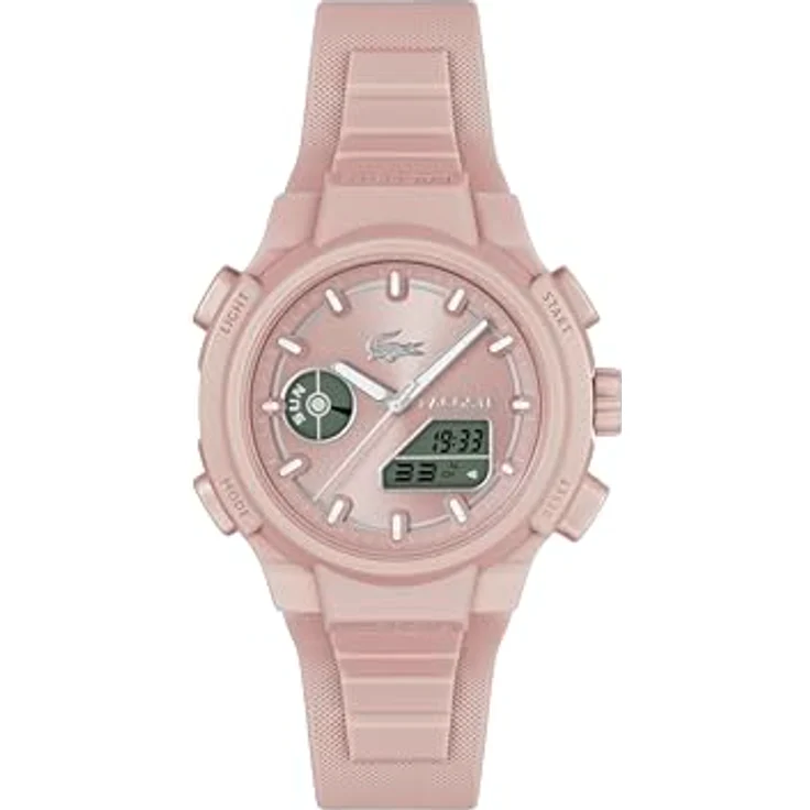 Lacoste LC33 Analoge-Digitale Multifunktions-Quarzuhr für Damen mit Blush Silikonarmband, 40mm TR90 Gehäuse, Wasserdicht bis 10ATM, Weltzeituhr und Stoppuhr – Bild 1