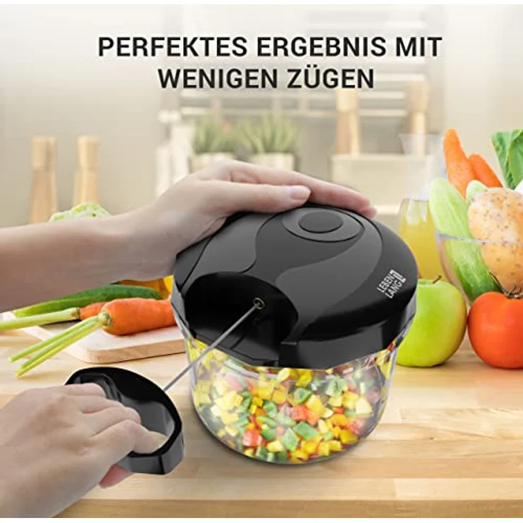 LEBENLANG Gemüse & Zwiebelschneider - 1L Obst Zerkleinerer manuell & BPA-Frei | Schwarz für Zwiebeln schneiden Knoblauch | Multifunktionschopper Küche Gemüseschneider Multizerkleinerer – Bild 2
