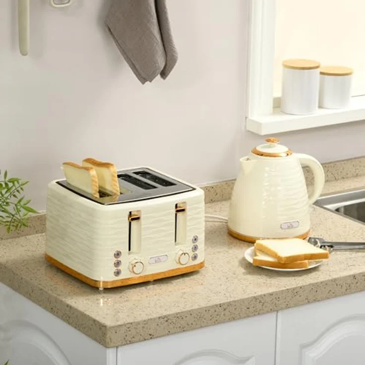 HOMCOM Wasserkocher-Toaster-Set, 1,7 L und 4-Scheiben-Toaster, präzise Temperaturregelung, beige – Bild 2