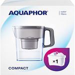 AQUAPHOR Wasserfilter Kanne Compact grau inkl. 1 Maxfor+ Filter I Kunststoff Karaffe 2,4l I Reduziert Kalk, Chlor & Schwermetalle I Kompakter & leichter Wasserfilter I Passt in die Kühlschranktür