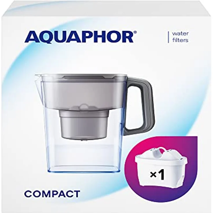 AQUAPHOR Wasserfilter Kanne Compact grau inkl. 1 Maxfor+ Filter I Kunststoff Karaffe 2,4l I Reduziert Kalk, Chlor & Schwermetalle I Kompakter & leichter Wasserfilter I Passt in die Kühlschranktür – Bild 1