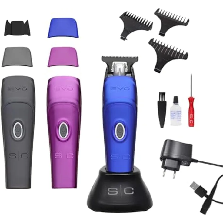 Stylecraft Professioneller Herrenhaarschneider und Barttrimmer mit Magnetmotor, geräuschlos, 2 Stunden kabellosen Betrieb, einstellbare Klinge, 3 Kämme, 3 austauschbare Hüllen, Reinigungsset