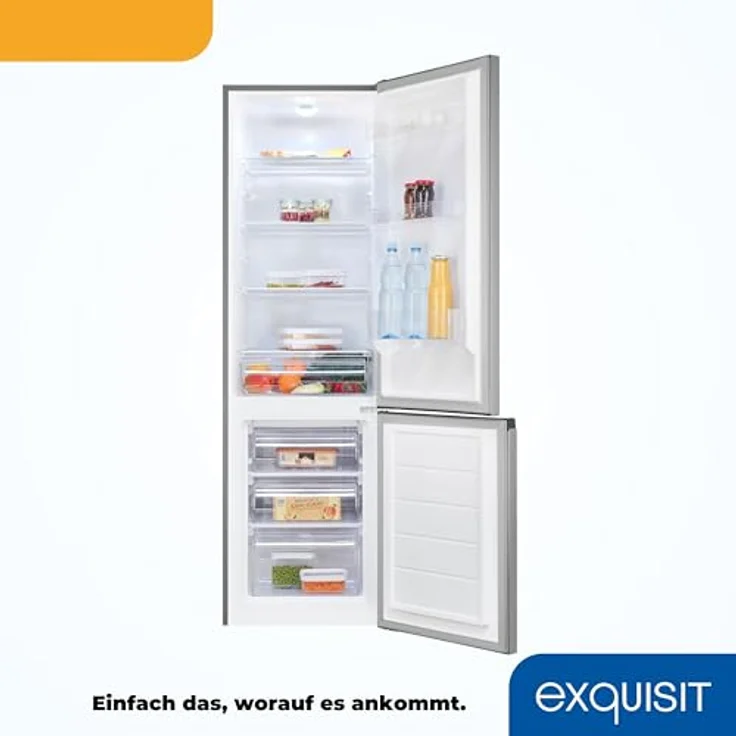 Exquisit Kühl-Gefrierkombination KGC265-70-040D inoxlook, 262 Liter, 4 Glasablagen, 3 Gefrierschubladen, 4-Sterne-Gefrierfach – Bild 5