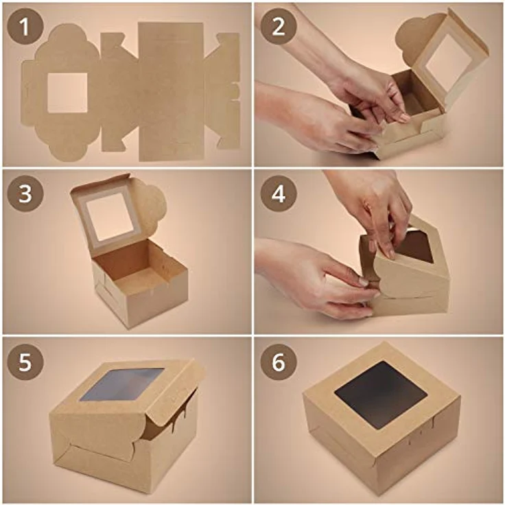 Belle Vous Braune Kraftpapier Geschenkboxen für Gebäck mit Sichtfenster (50Stk) – 10,16x10,16x5,7cm Karton Box Verpackung – Cupcake Schachtel Einweg Pappschachtel für Kekse, Kuchen, Dessert, Geschenke – Bild 5