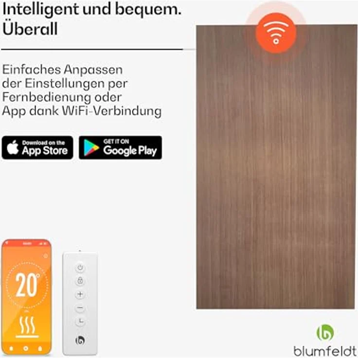 blumfeldt Infrarot Wandheizung 700W – IP44, WLAN- & App-Steuerung, effizienter Überhitzungsschutz, für Badezimmer, Holz Design – Bild 2