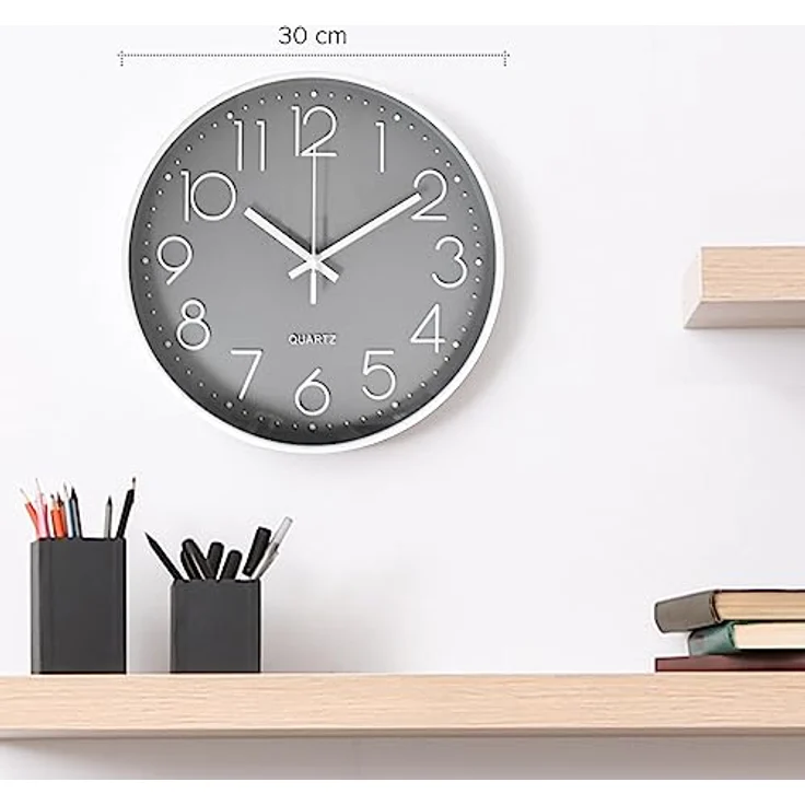 Joejis Schöne Wanduhr 30cm - Grau Ohne Tickgeräusche - Küchenuhr Schlafzimmer Salon Wand Uhr – Bild 2
