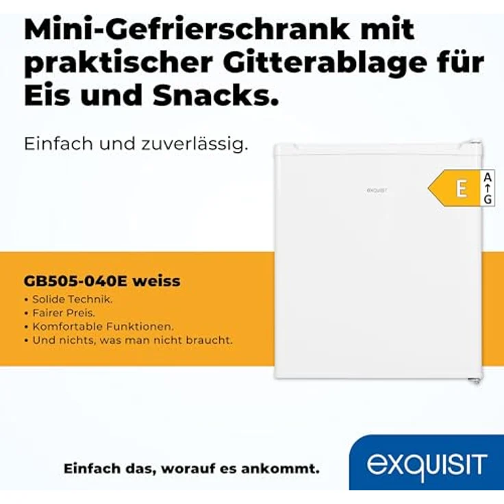 Exquisit Mini Gefrierschrank GB505-040E, 33l Nutzinhalt, 4 Sterne Gefrierfach -18°C, 40dB, Energieklasse E, weiss – Bild 2