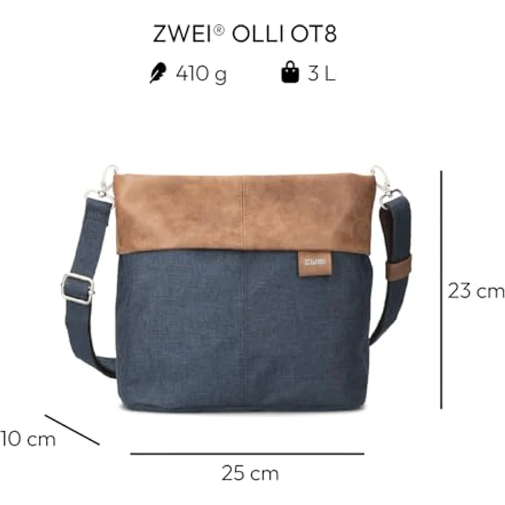 ZWEI Beuteltasche Olli OT8, wasserabweisende Umhängetasche mit 2 abnehmbaren Tragegurten, Schwarz – Bild 2
