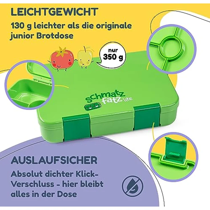 schmatzfatz by Lite Lunchbox 6 Fächer 20,8 x 4,5 x 15 cm (BxHxT) BPA-frei extra leichtes Tritan Grün – Bild 3