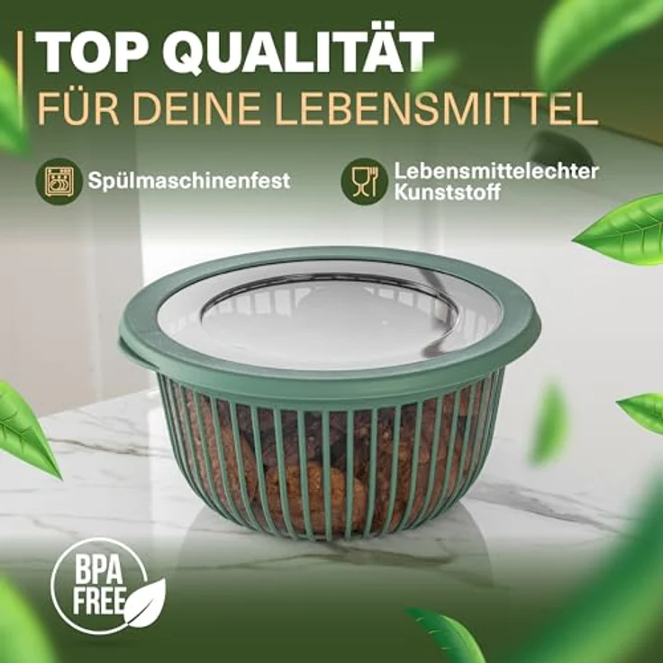 VIWARES 3 Schüssel-Set mit Deckel stapelbar (6-teilig) - 1, 2, 3 L, BPA-frei, spülmaschinenfest, grün, für Teig, Salate und Lebensmittelaufbewahrung – Bild 7