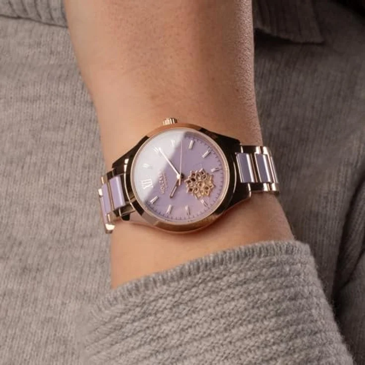 HOLZKERN Damen-Armbanduhr Automatik Kaleidoscopic, violettes Zifferblatt, Edelstahl Roségold, kratzfest, leuchtend im Dunkeln, mit Faltschließe – Bild 7